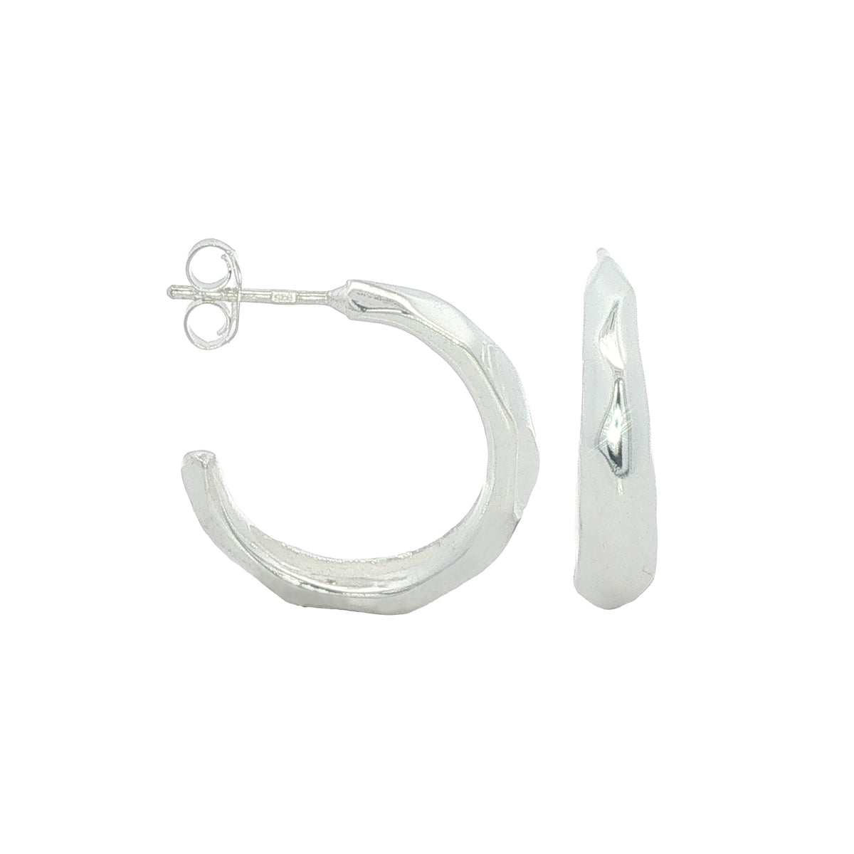 Silver Ripple Round Stud Hoops