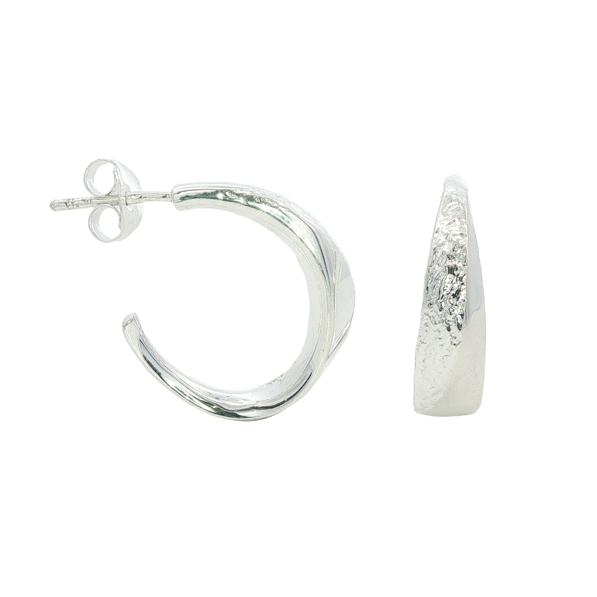 Silver Ripple Half and Half  Hoops