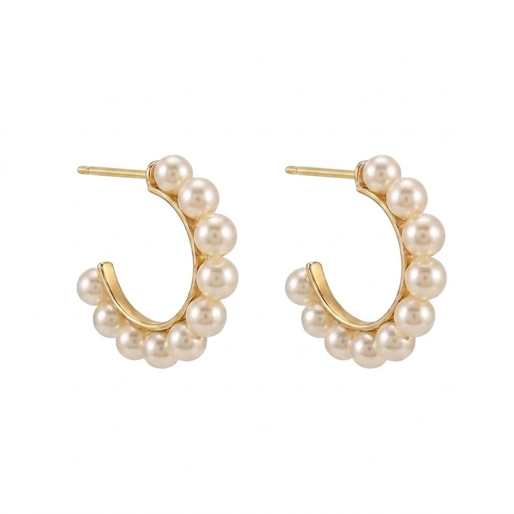 9 Carat Yellow Gold and Pearl Stud Hoops