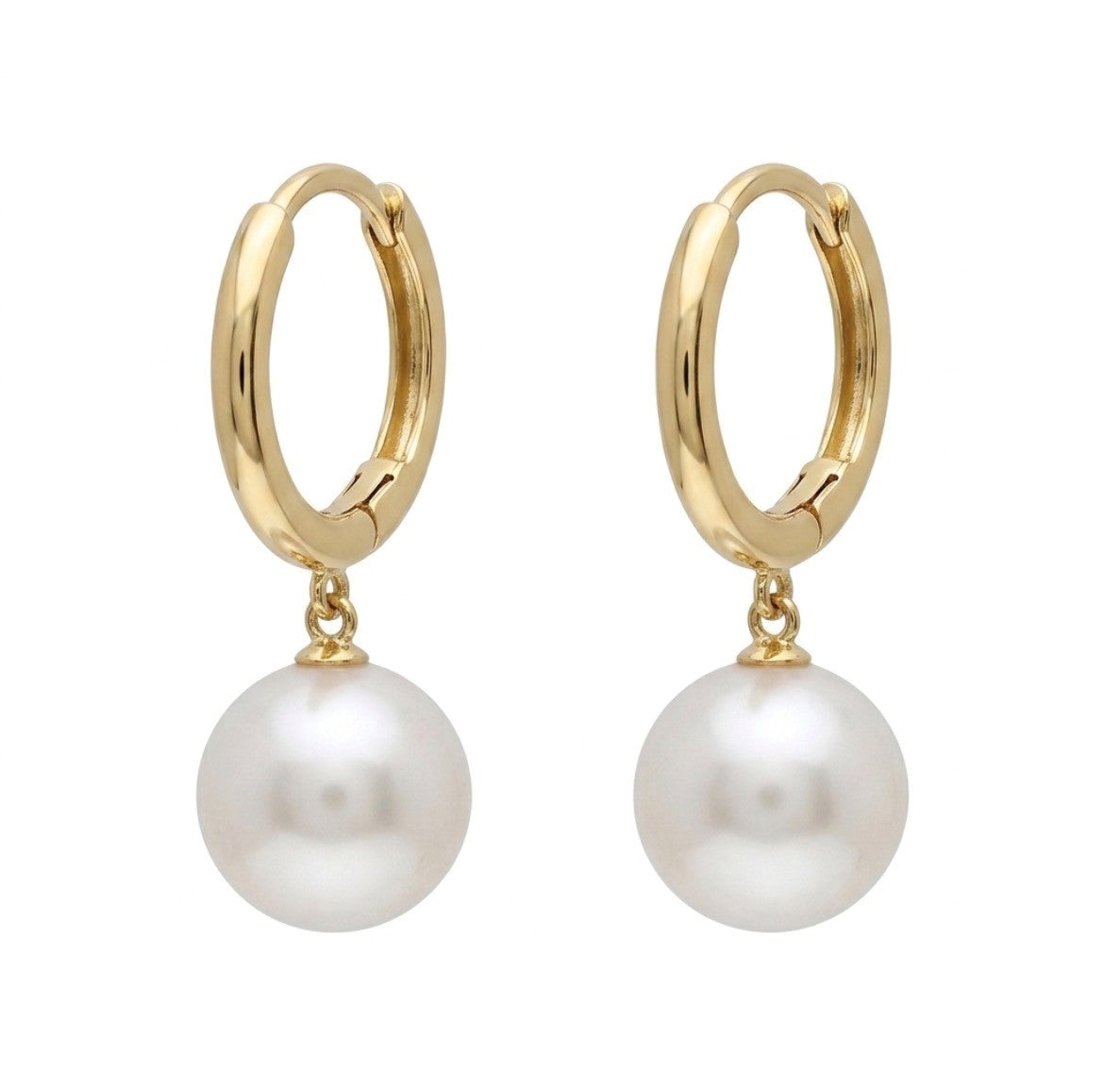 9 Carat Yellow Gold Huggie Pearl Hoops