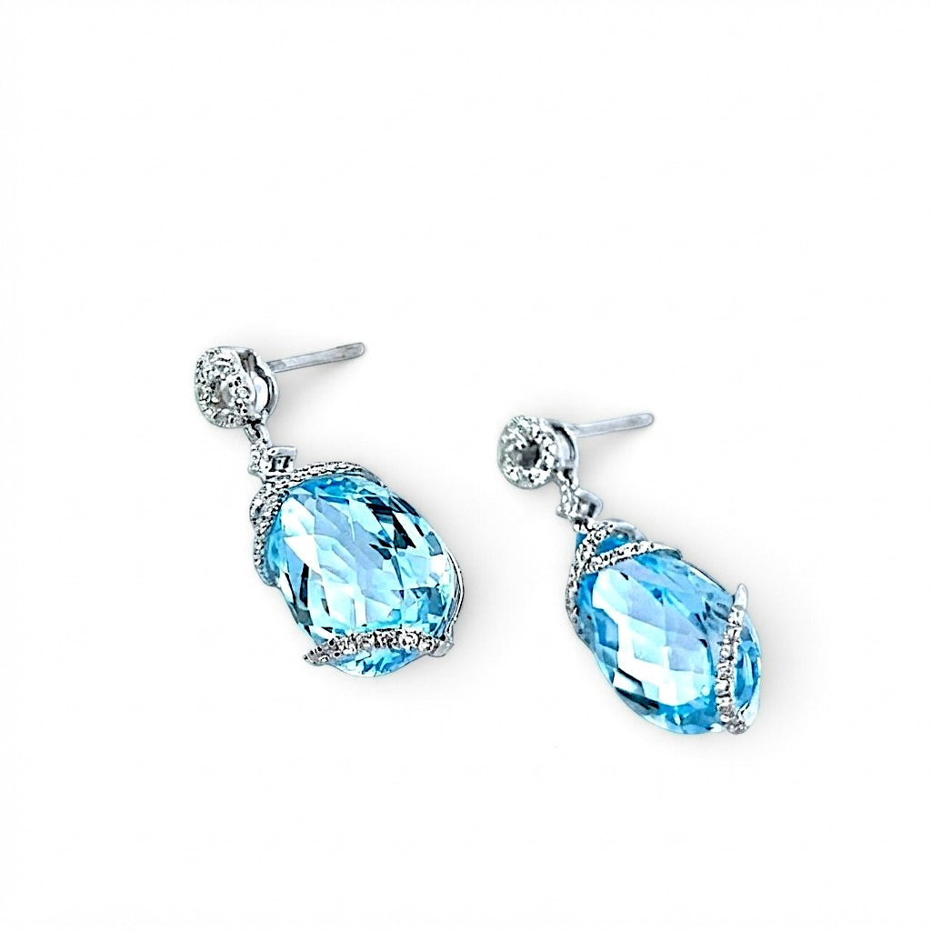 18 Carat White Gold Topaz and Diamond Drop Earrings 0.364 GVS