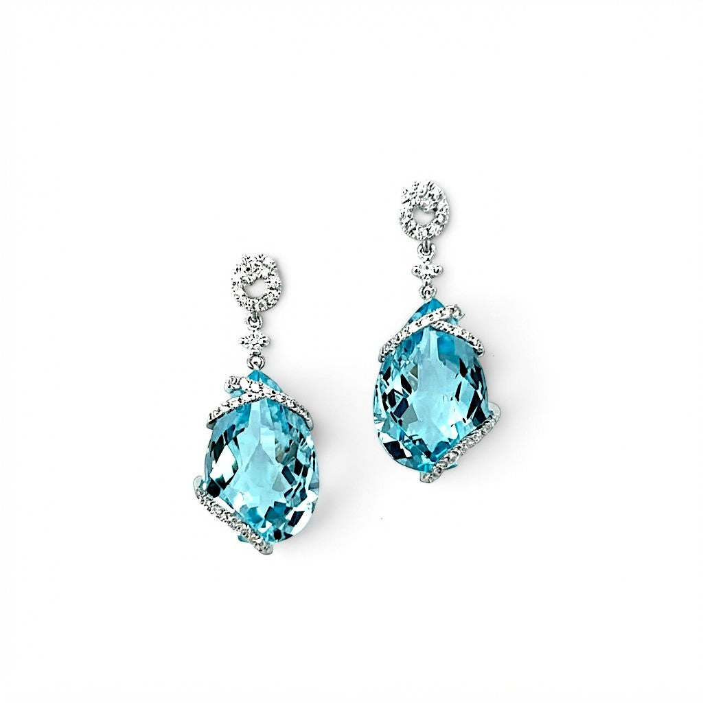18 Carat White Gold Topaz and Diamond Drop Earrings 0.364 GVS