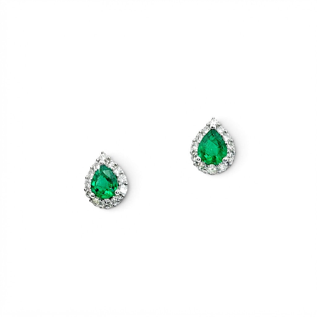 A Pair of 18 Carat White Gold Emerald and Diamond Halo Earring