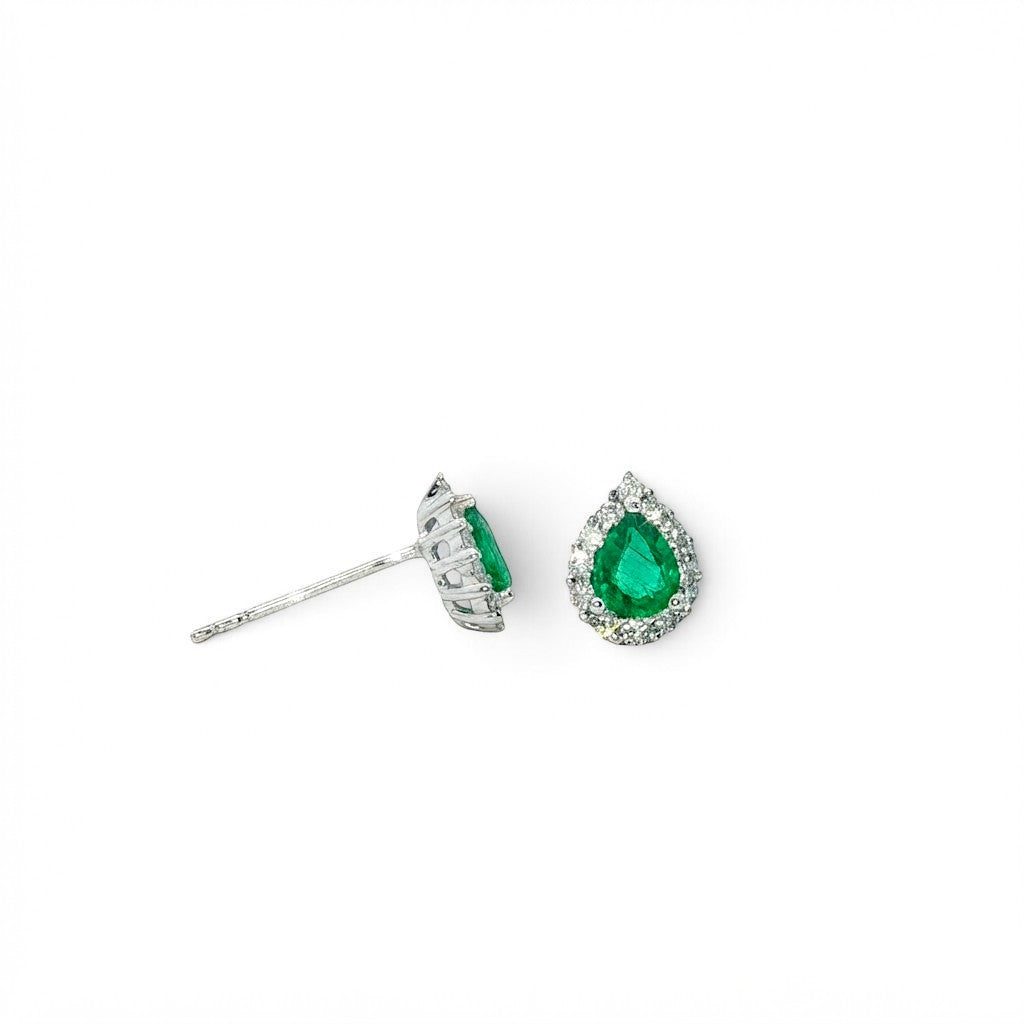 A Pair of 18 Carat White Gold Emerald and Diamond Halo Earring