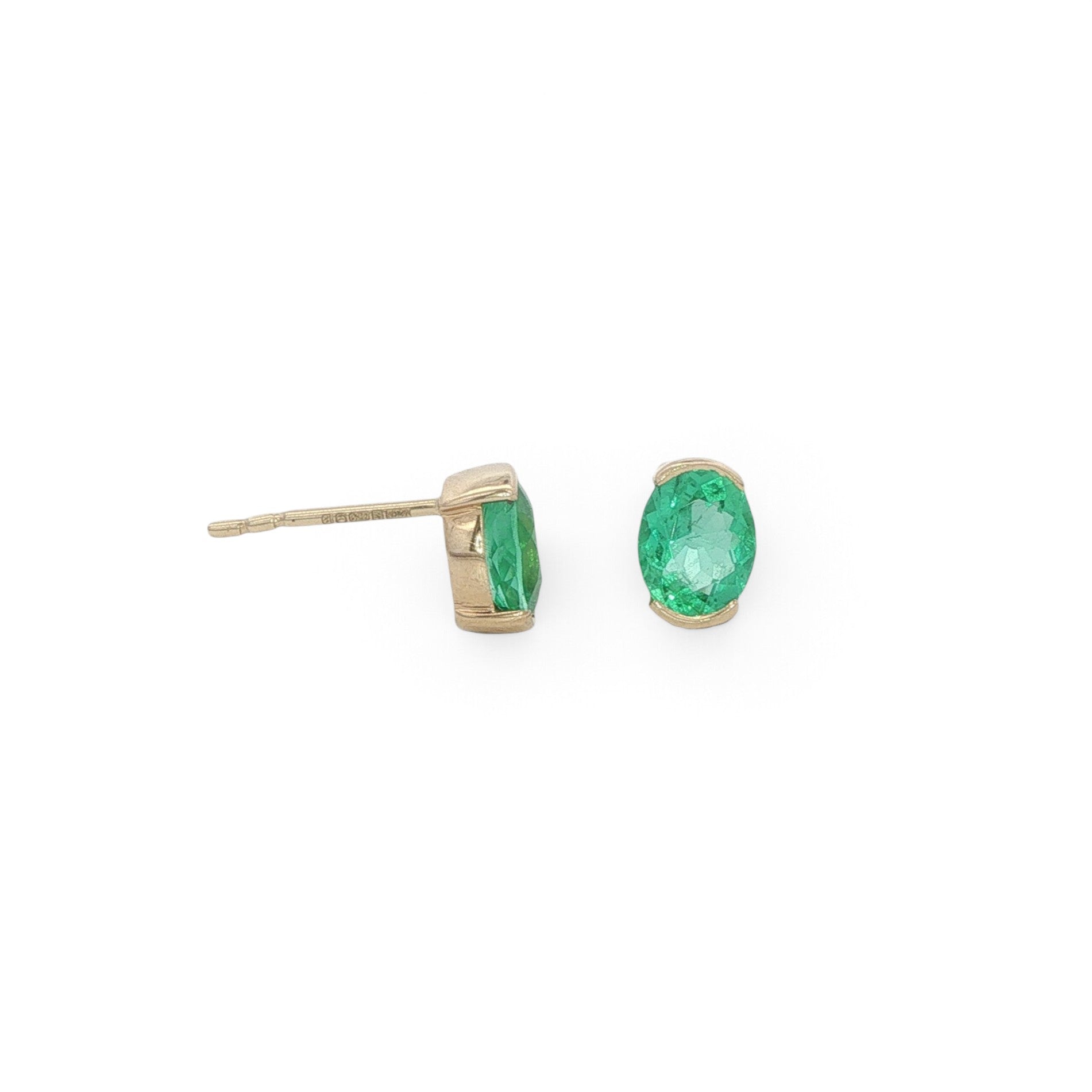 18 Carat Yellow Gold and Brazilian Emerald Stud Earrings