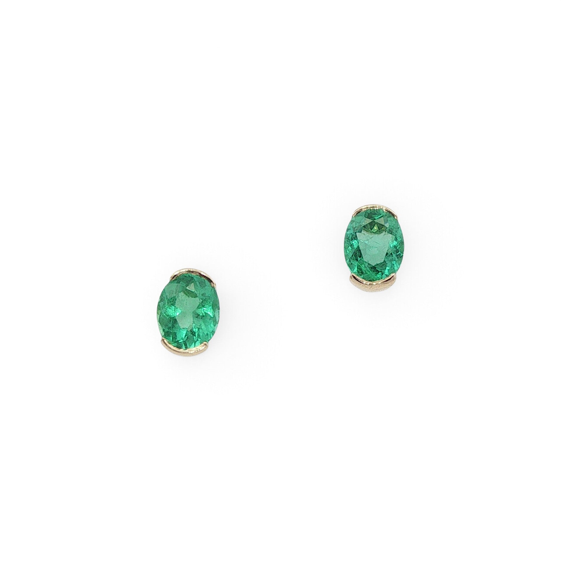 18 Carat Yellow Gold and Brazilian Emerald Stud Earrings