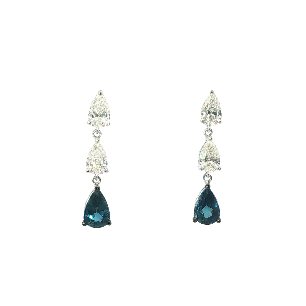 18 Carat White Gold Diamond and Sapphire Drop Earrings