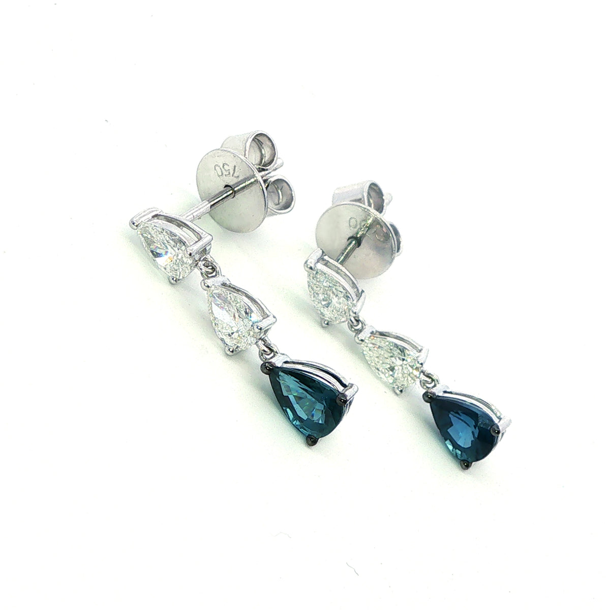 18 Carat White Gold Diamond and Sapphire Drop Earrings