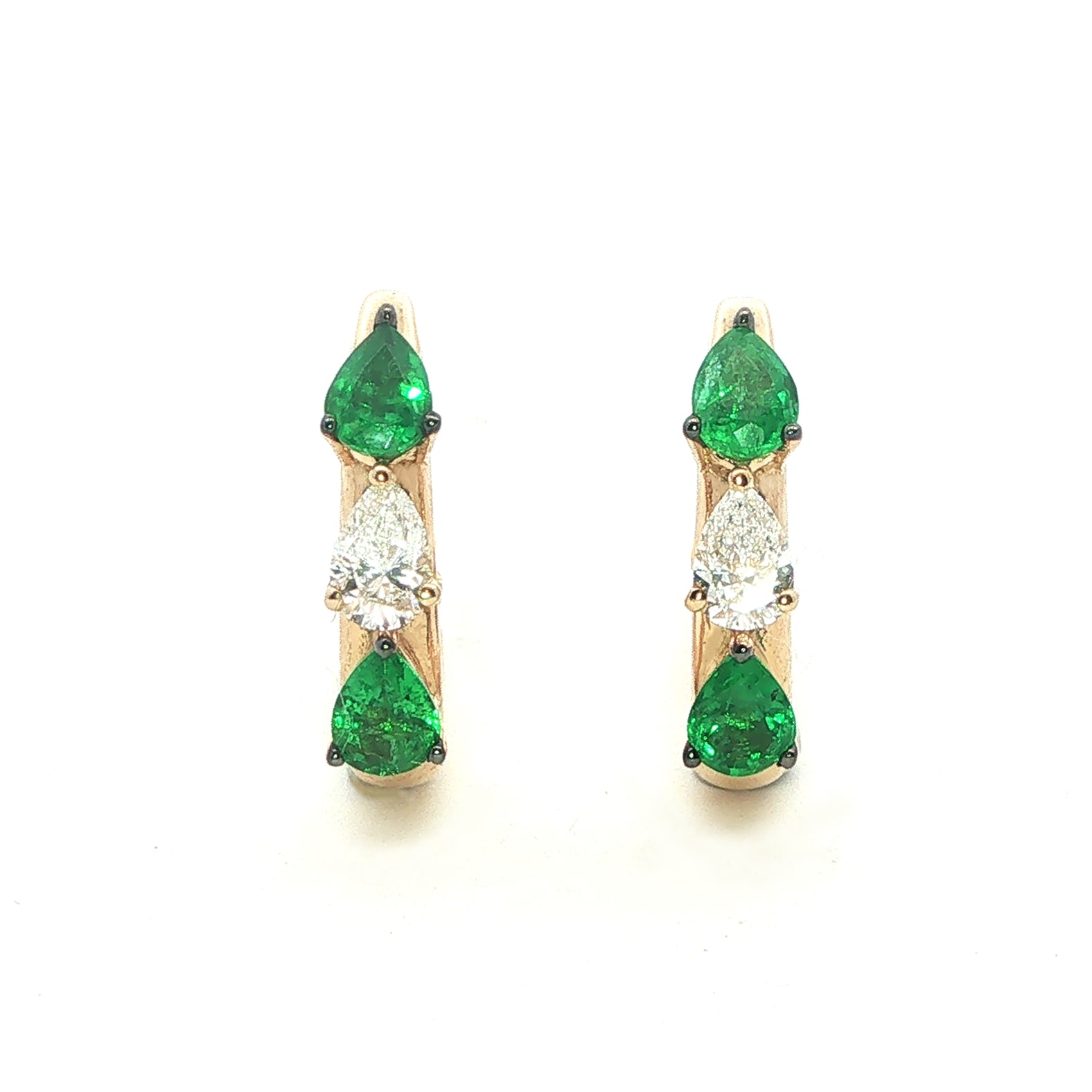 18 Carat Yellow Gold Emerald and Diamond Clip Hoops