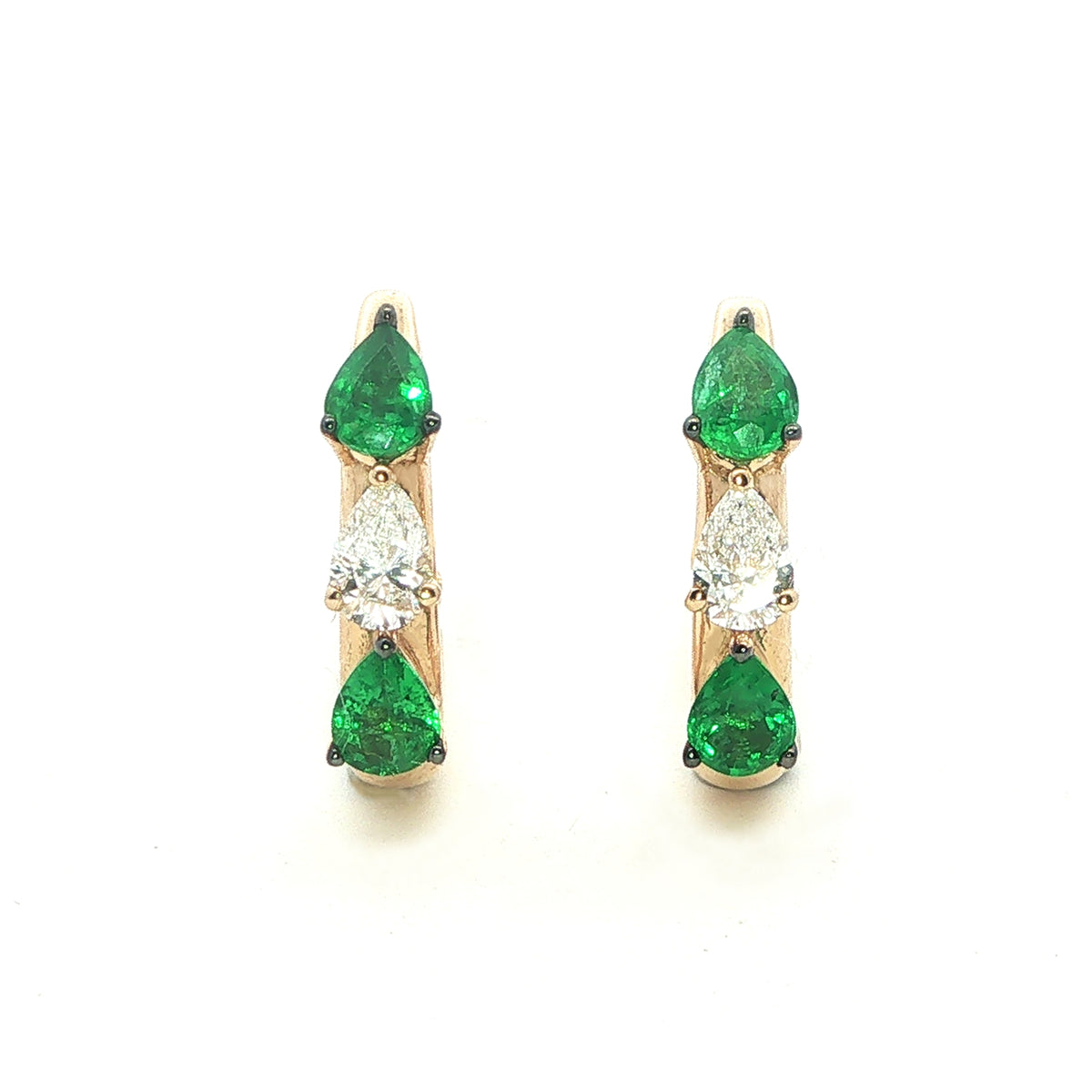 18 Carat Yellow Gold Emerald and Diamond Clip Hoops