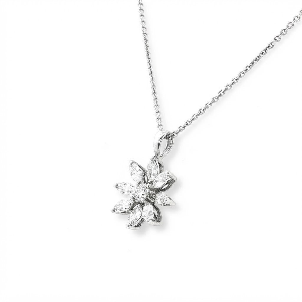 18 Carat White Gold Diamond Flower Pendant 0.90 Carats GVS