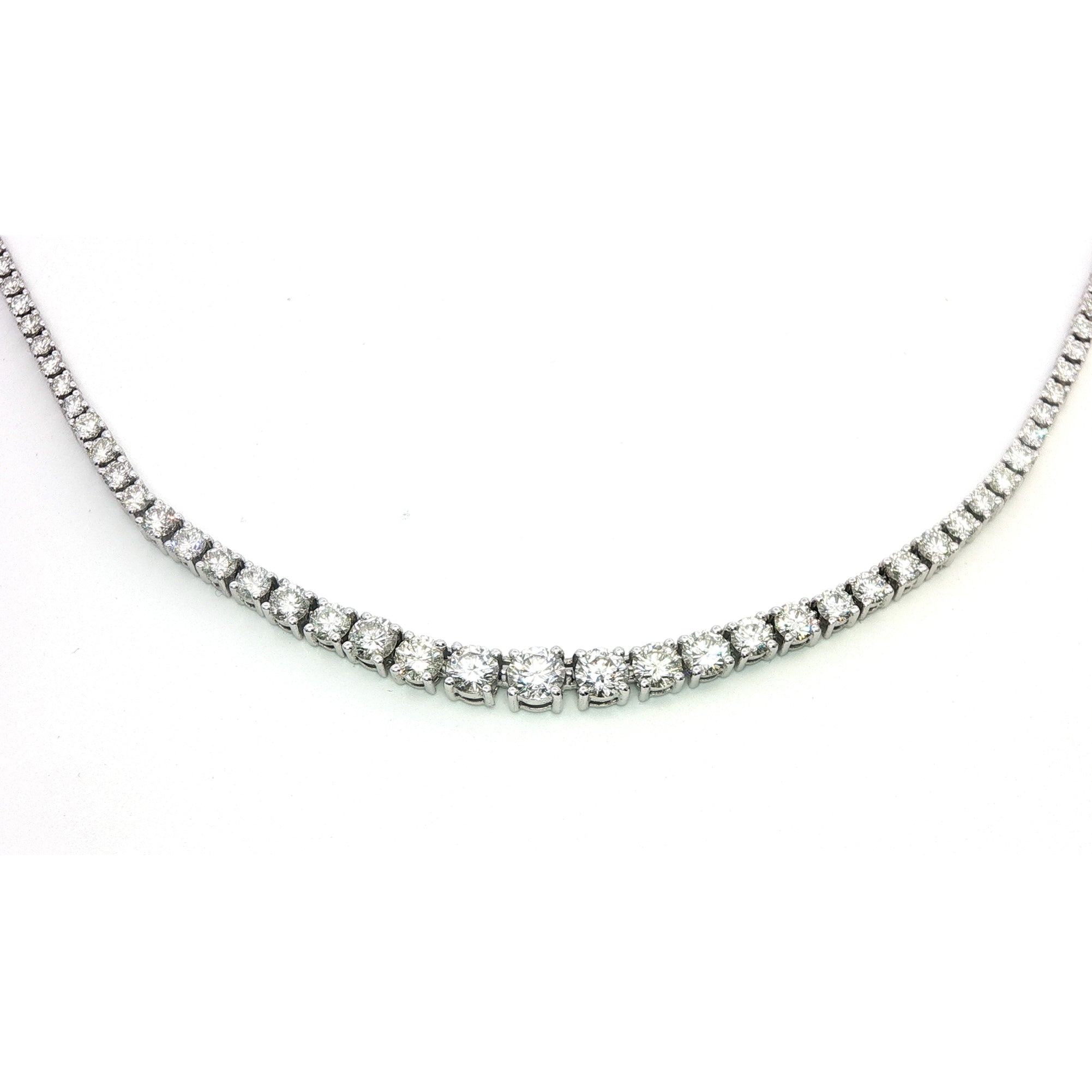 14 Carat White Gold Graduated Line Necklace 5.42 Carats