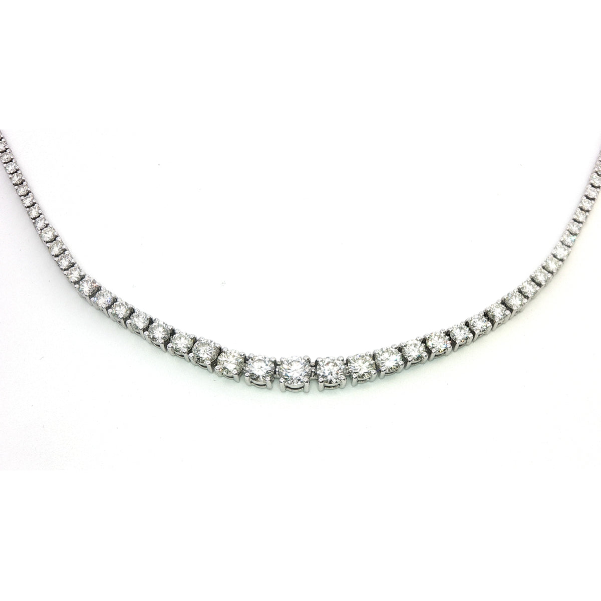 14 Carat White Gold Graduated Line Necklace 5.42 Carats