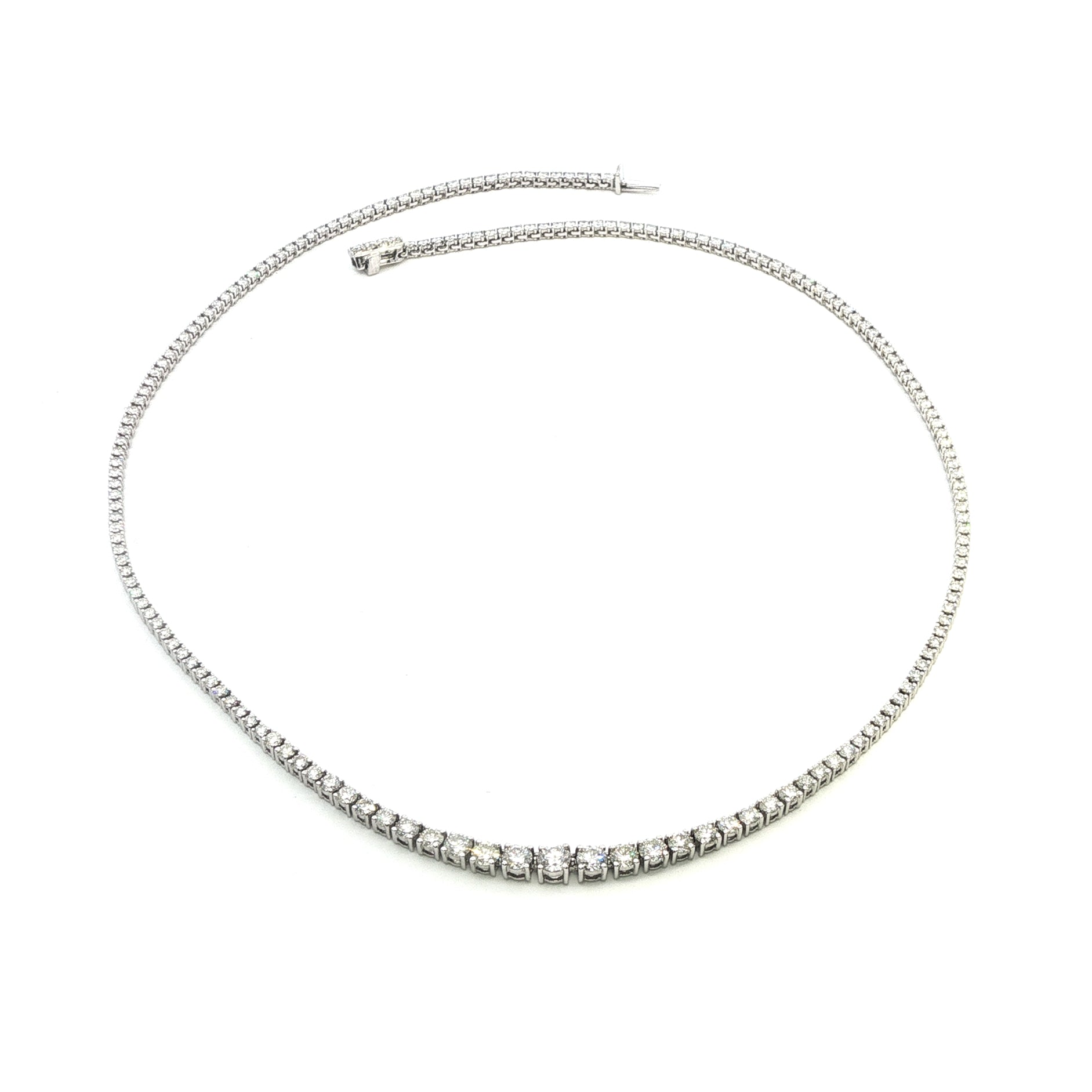 14 Carat White Gold Graduated Line Necklace 5.42 Carats