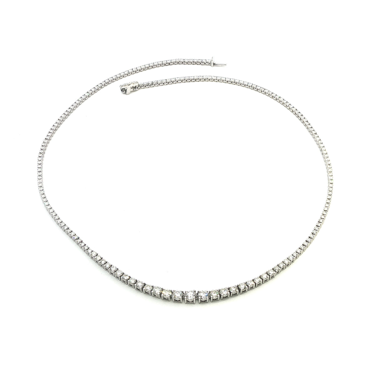 14 Carat White Gold Graduated Line Necklace 5.42 Carats