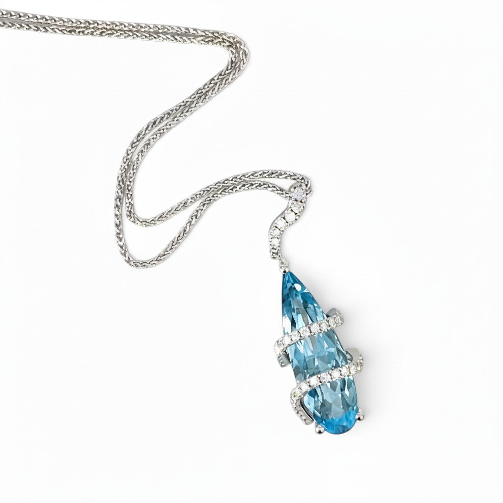 18 Carat White Gold Aquamarine and Diamond Pendant