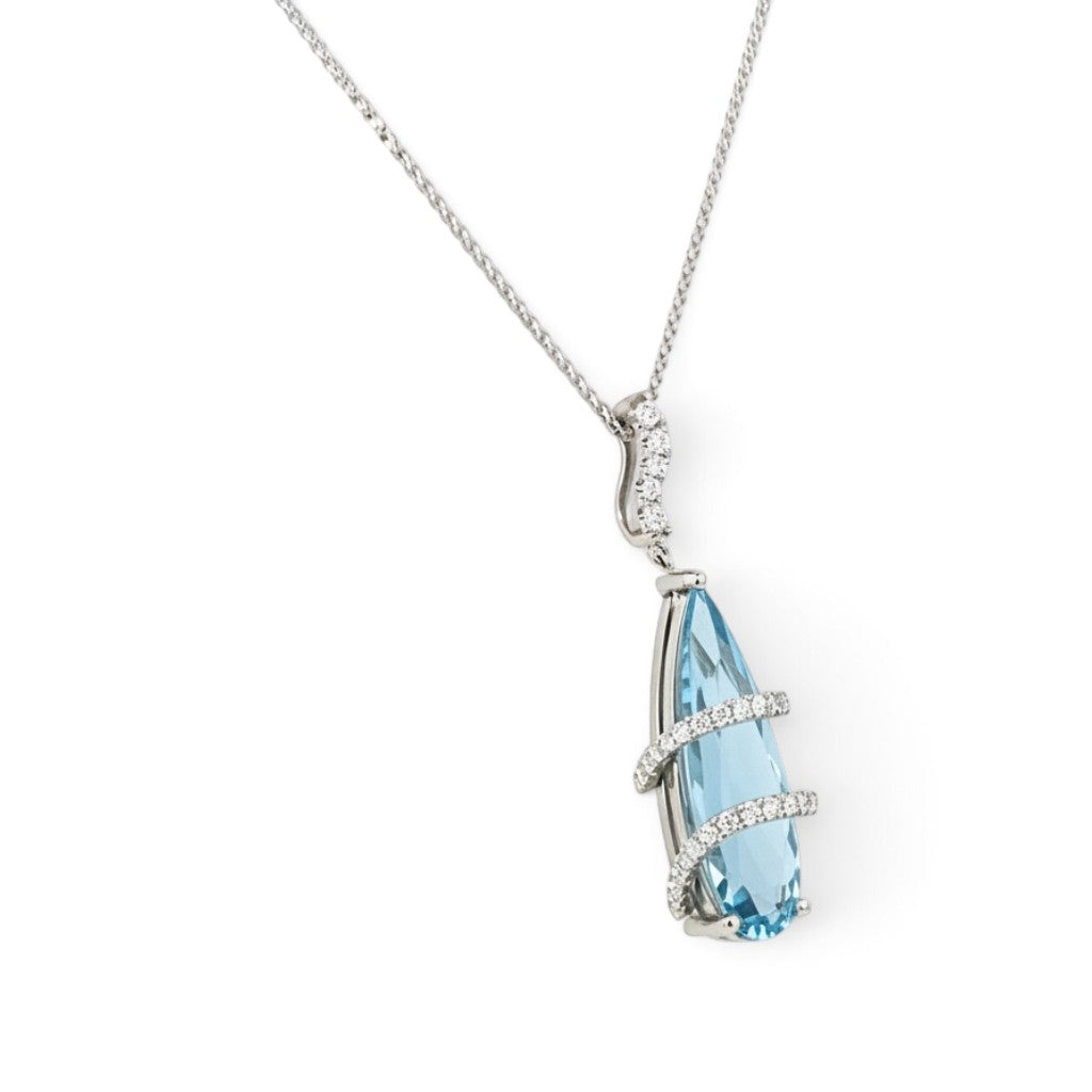 18 Carat White Gold Aquamarine and Diamond Pendant