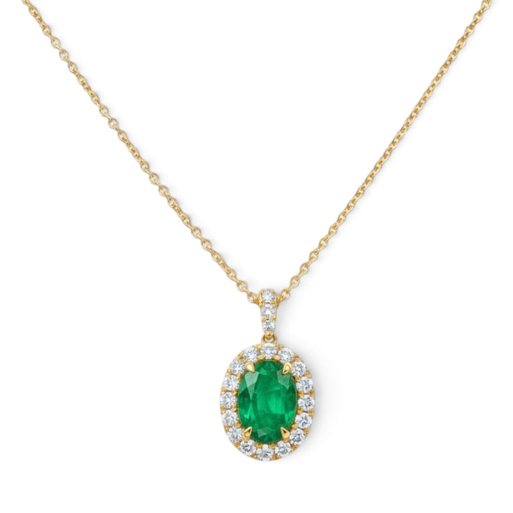 An 18 Carat Yellow Gold Emerald & Diamond Halo Pendant