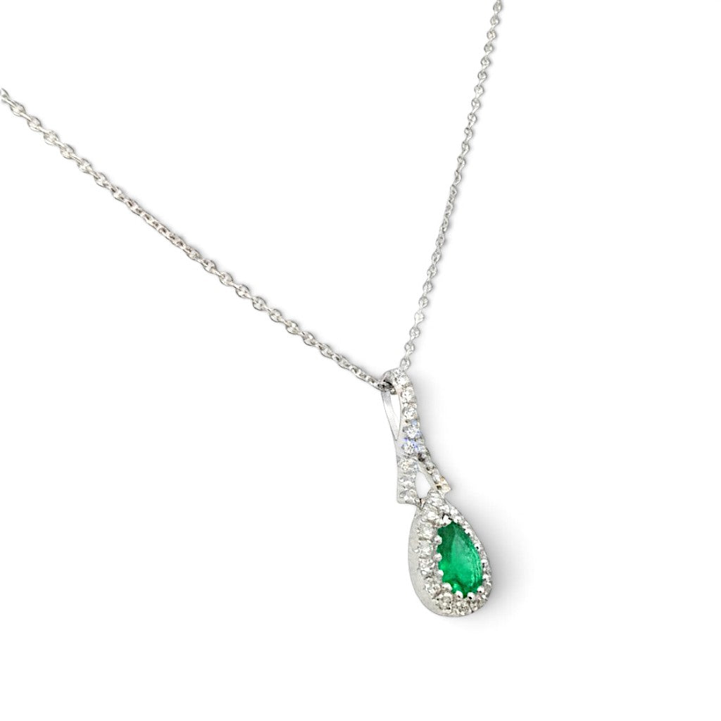 An 18 Carat White Gold Emerald and Diamond Drop Pendant