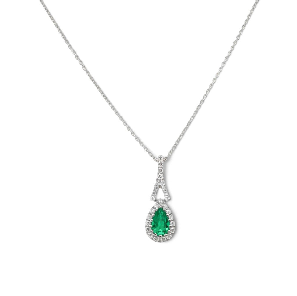 An 18 Carat White Gold Emerald and Diamond Drop Pendant