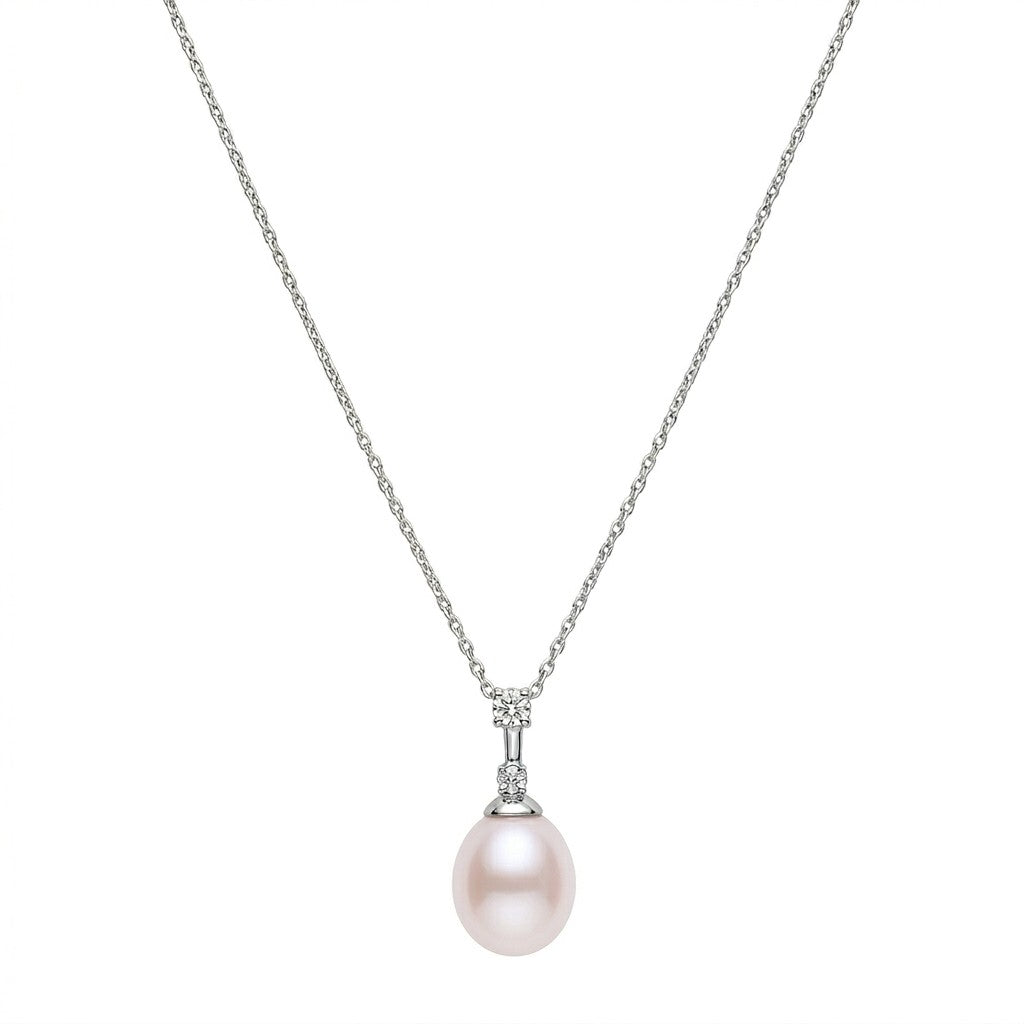 18 Carat White Gold Fresh Water Pearl and Diamond Pendant