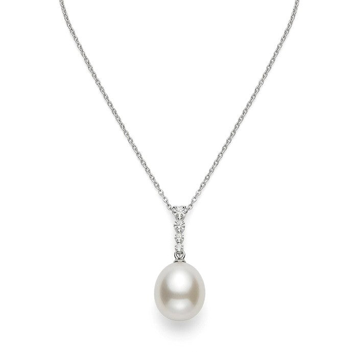 18 Carat White Gold Cultured Pearl Pendant with Diamond Set Bail - 0.10GVS