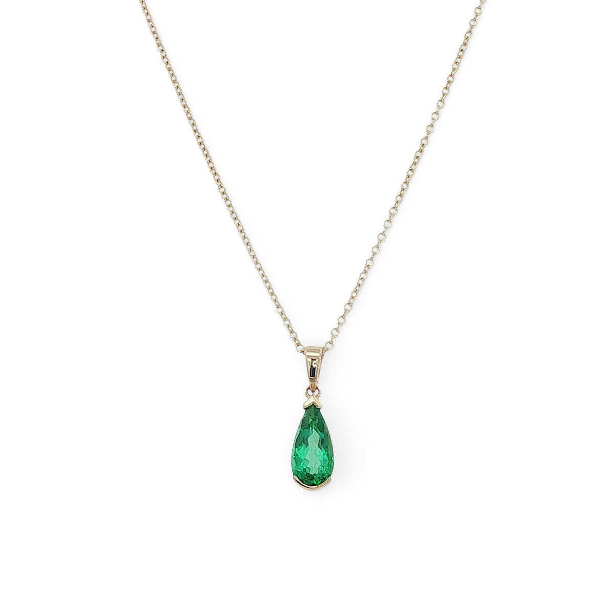 18 Carat Yellow Gold Emerald Pear shape Pendant