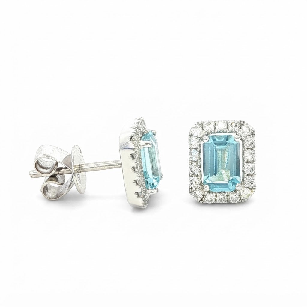 18 Carat White Gold Aquamarine and Diamond studs