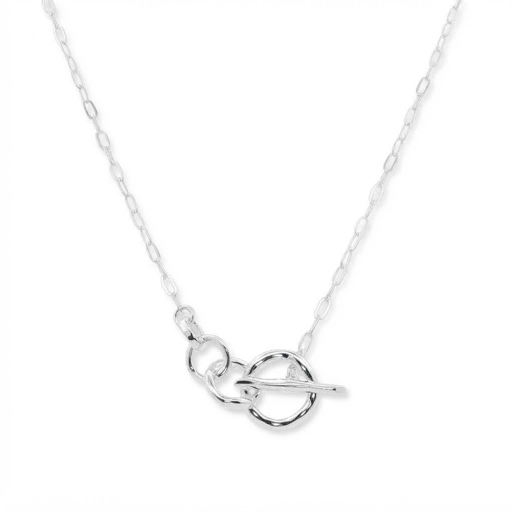 Circles Silver T Bar Necklace