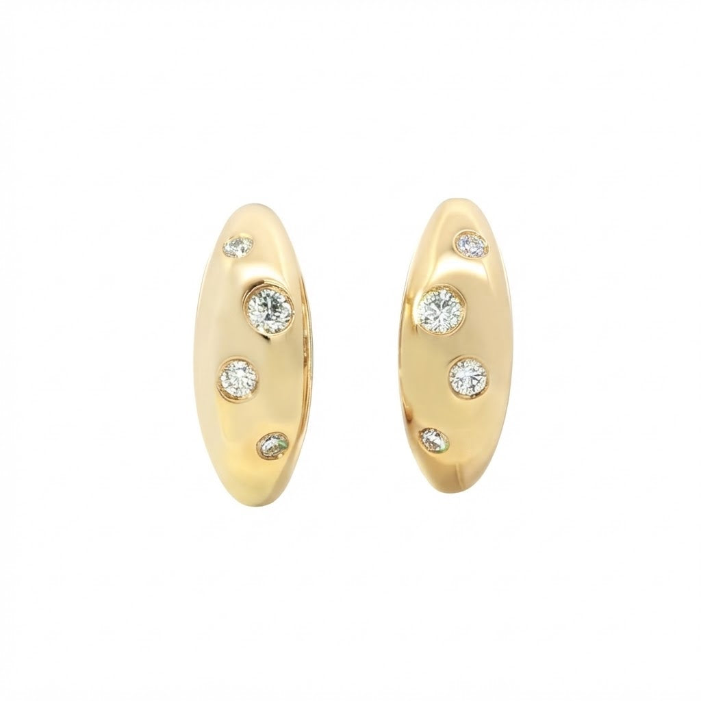 18 Carat Yellow Gold Flus Set Clip Hoops