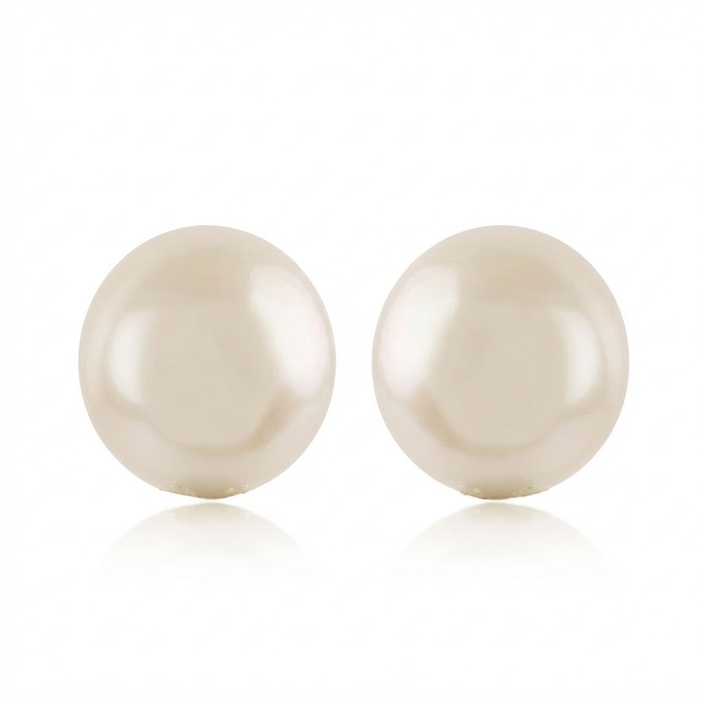 Freshwater button shaped pearl stud earrings