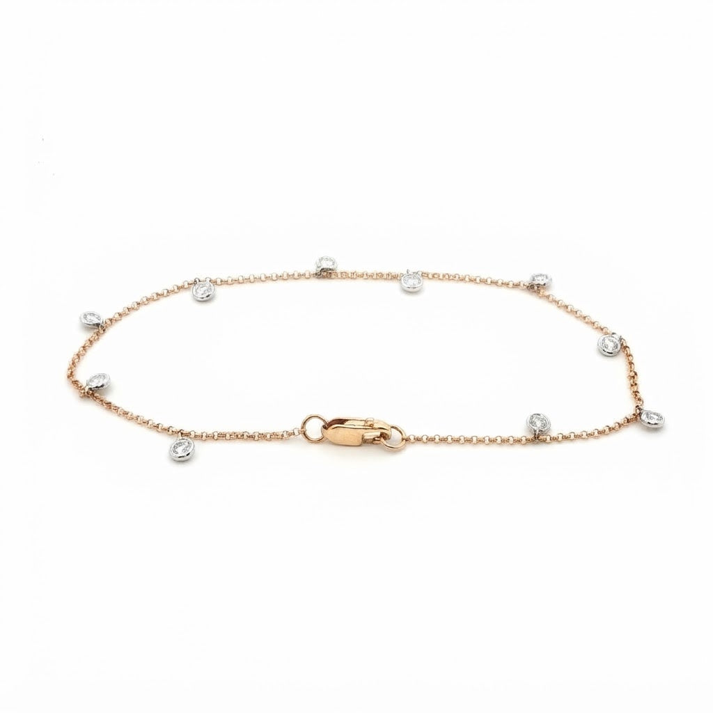 18 Carat Yellow and White Gold Dangly Diamond Chain Bracelet 0.39 Carats GVS