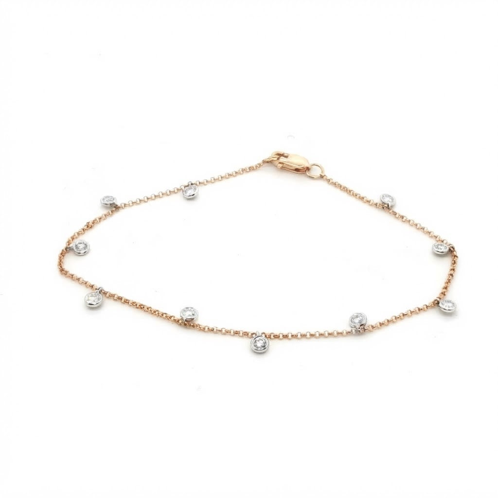 18 Carat Yellow and White Gold Dangly Diamond Chain Bracelet 0.39 Carats GVS