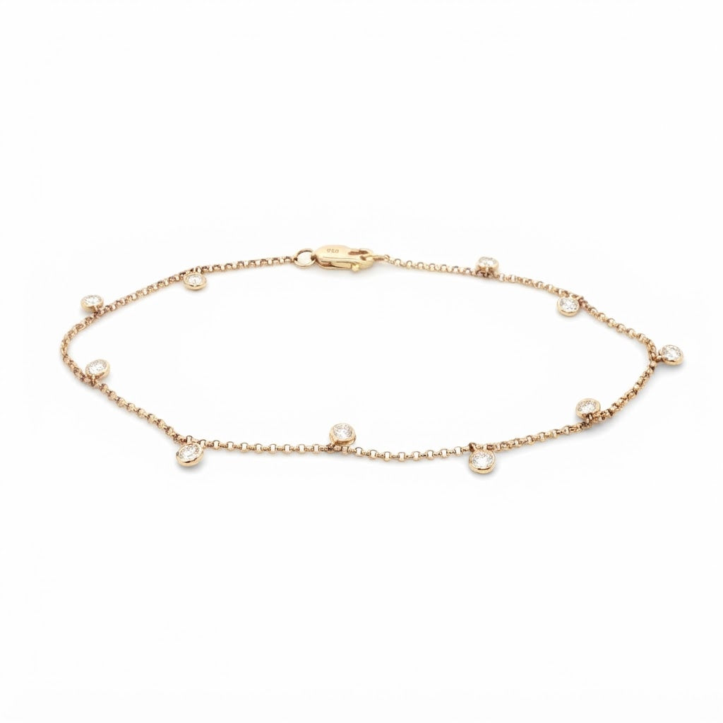 18 Carat Yellow Gold Dangly Diamond Chain Bracelet 0.39 Carats GVS