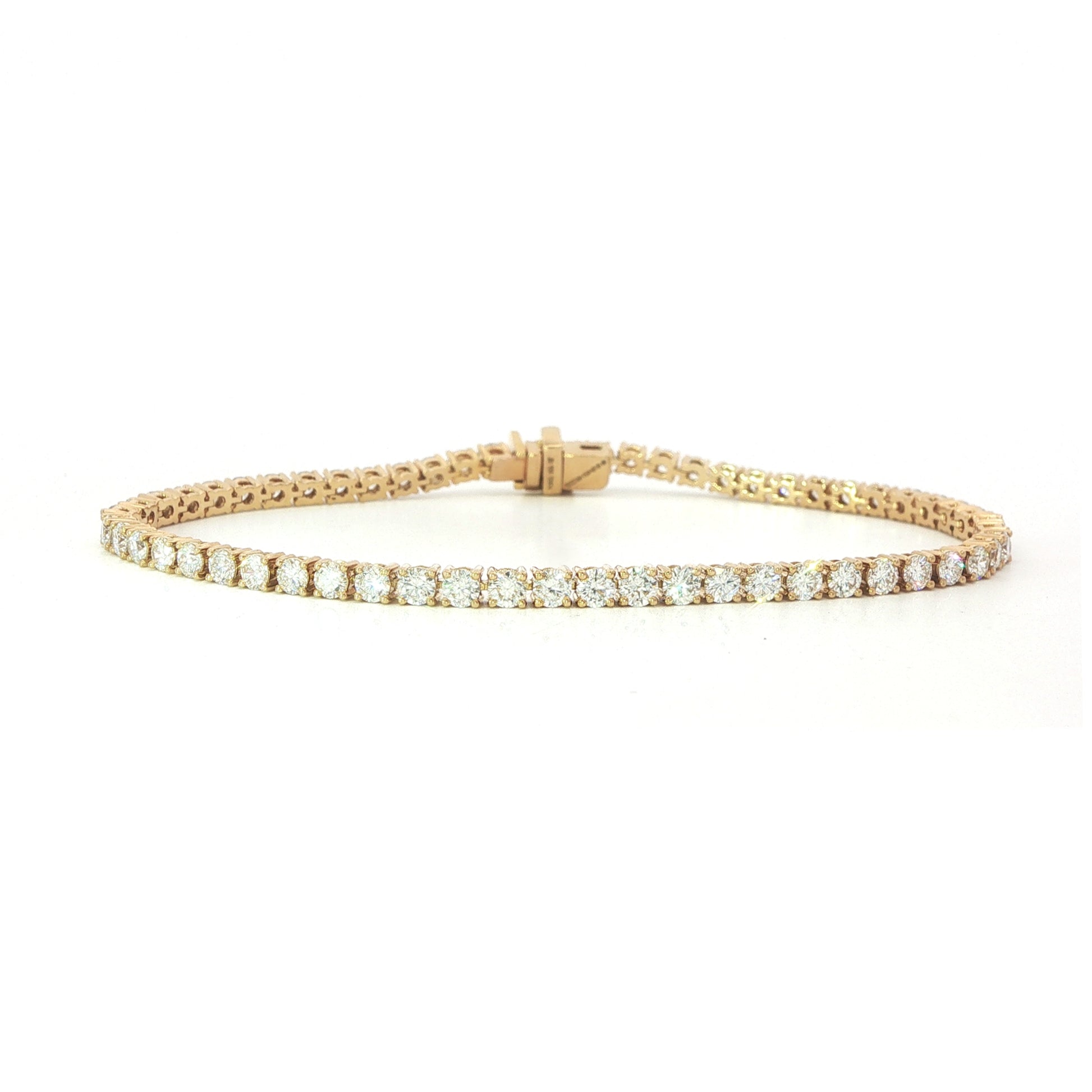 18 Carat Yellow Gold Diamond Line Bracelet 4.17 Carats F/VS
