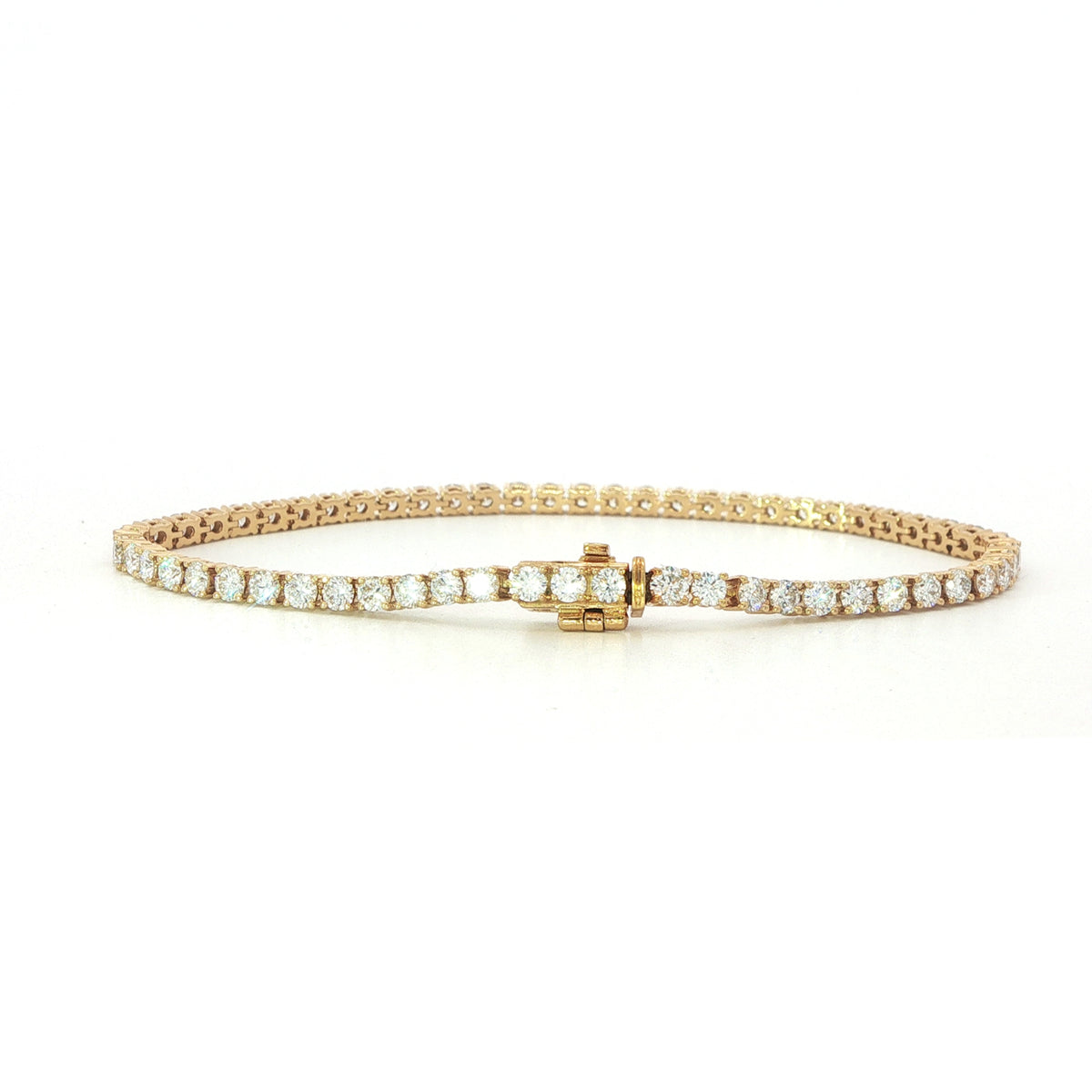 18 Carat Yellow Gold Diamond Line Bracelet 4.17 Carats F/VS