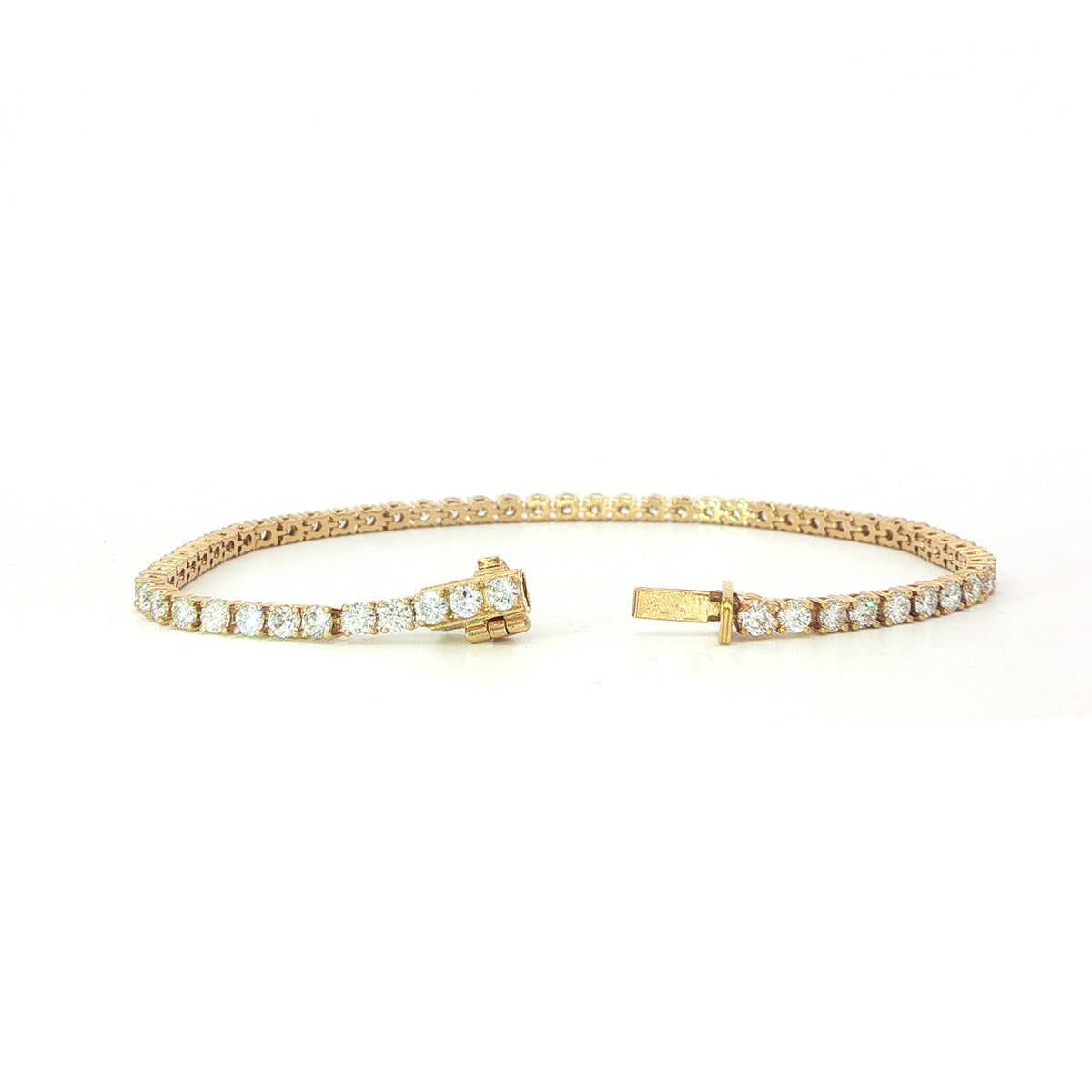 18 Carat Yellow Gold Diamond Line Bracelet 4.17 Carats F/VS