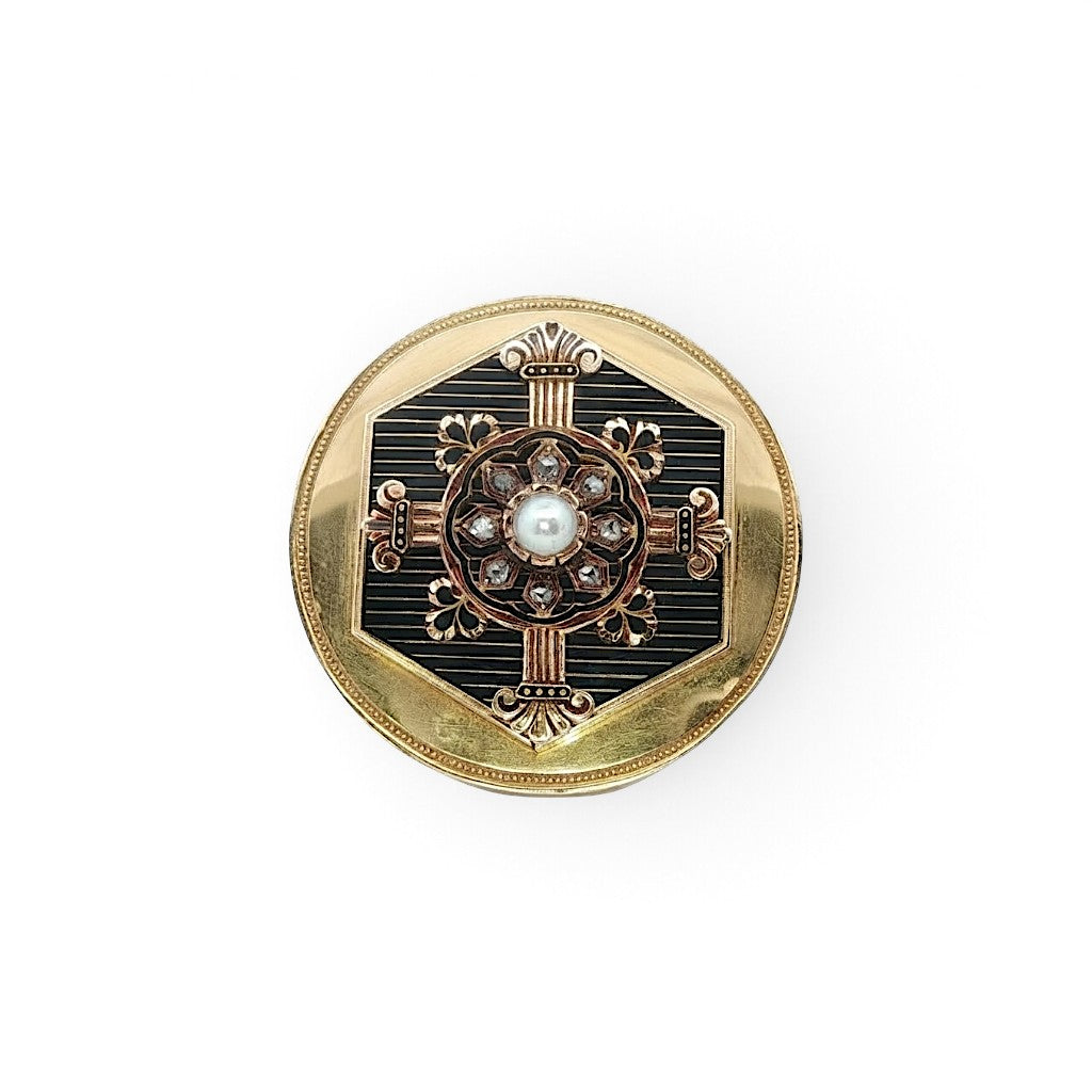 Rare 1860s French Enamelled Mourning Brooch, with Secret Locket!