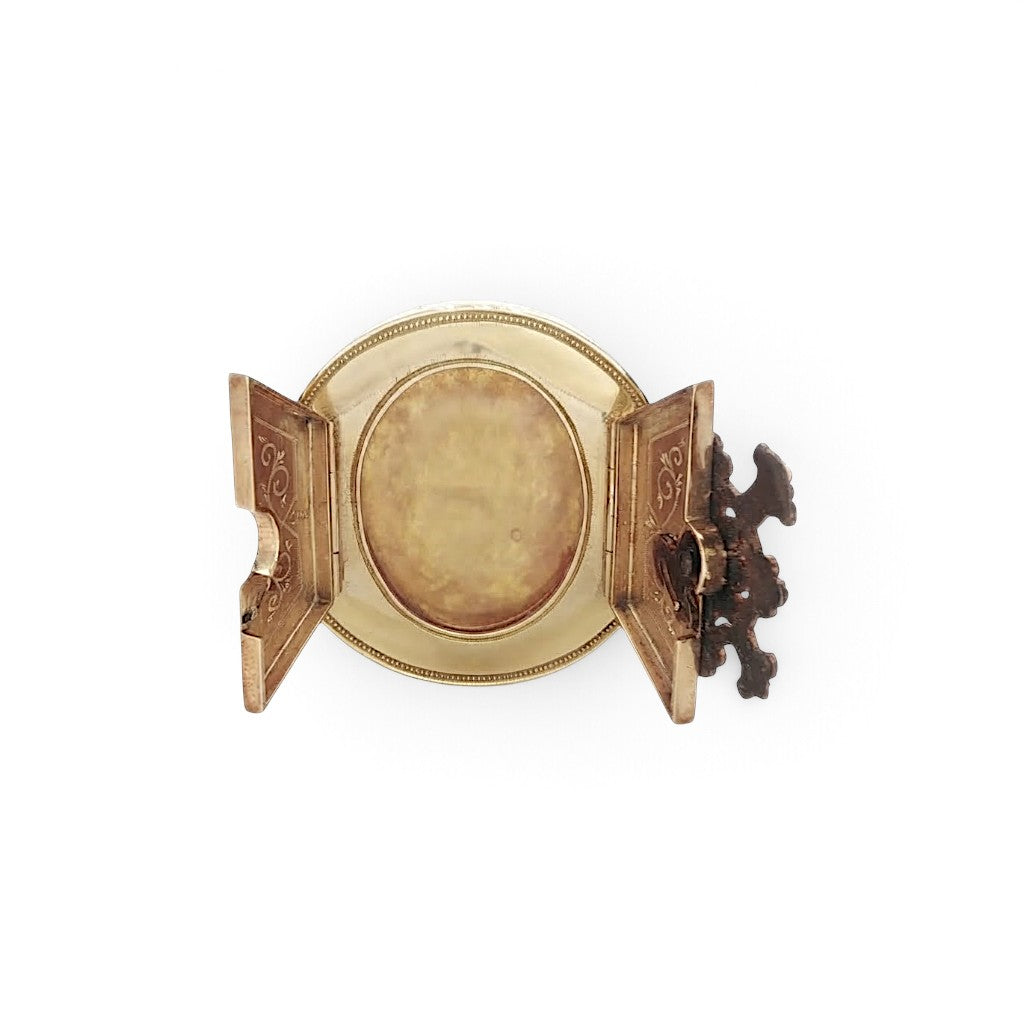 Rare 1860s French Enamelled Mourning Brooch, with Secret Locket!