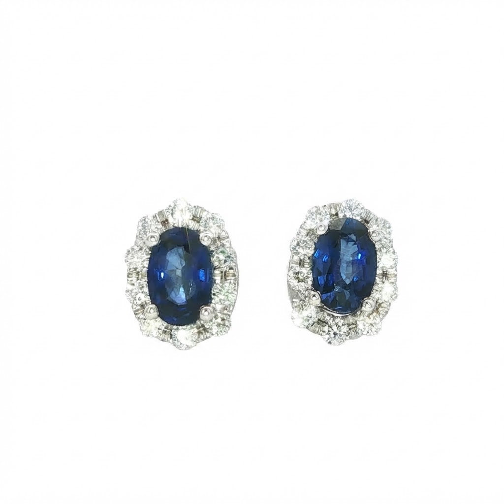 18 Carat White Gold Sapphire and Diamond Cluster Studs`