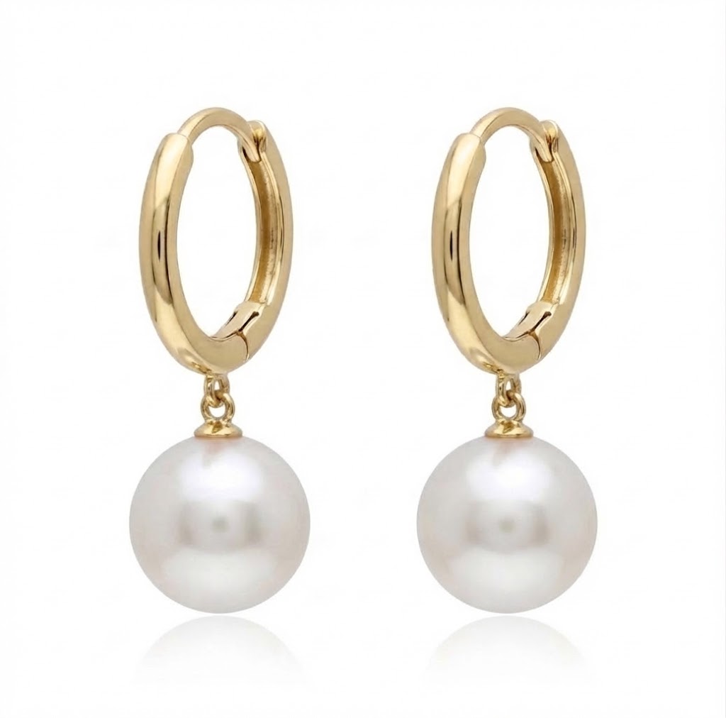 9 Carat Yellow Gold Huggie Pearl Hoops