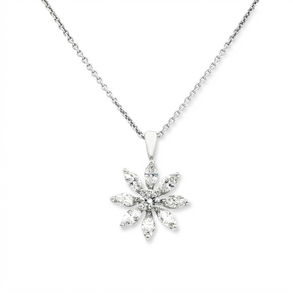 18 Carat White Gold Diamond Flower Pendant 0.90 Carats GVS