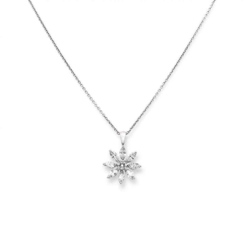 18 Carat White Gold Diamond Flower Pendant 0.90 Carats GVS