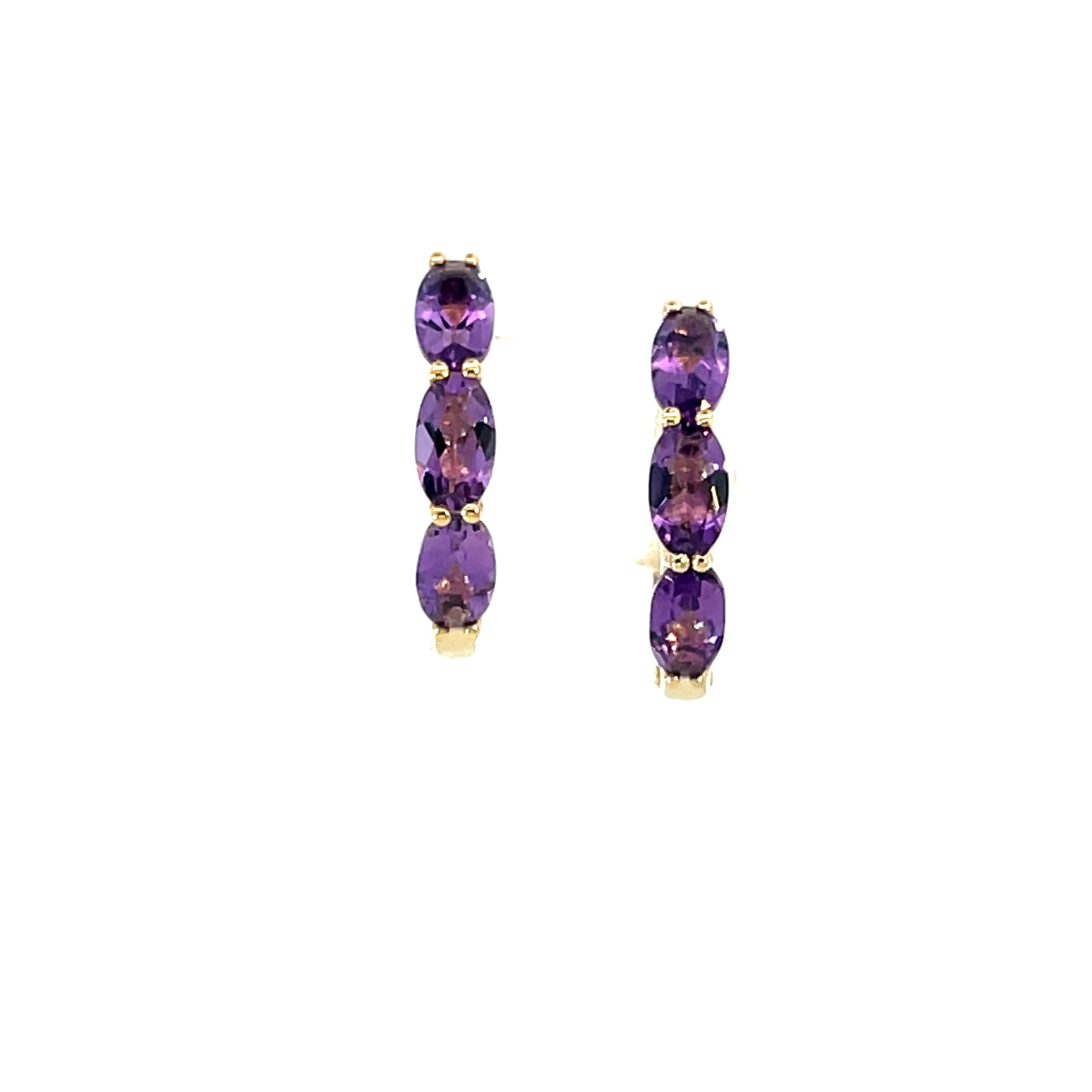 9 Carat Yellow Gold Amethyst Hinge Hoops