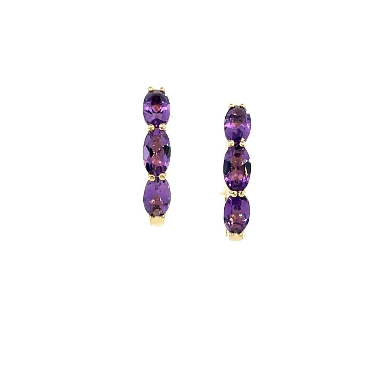 9 Carat Yellow Gold Amethyst Hinge Hoops