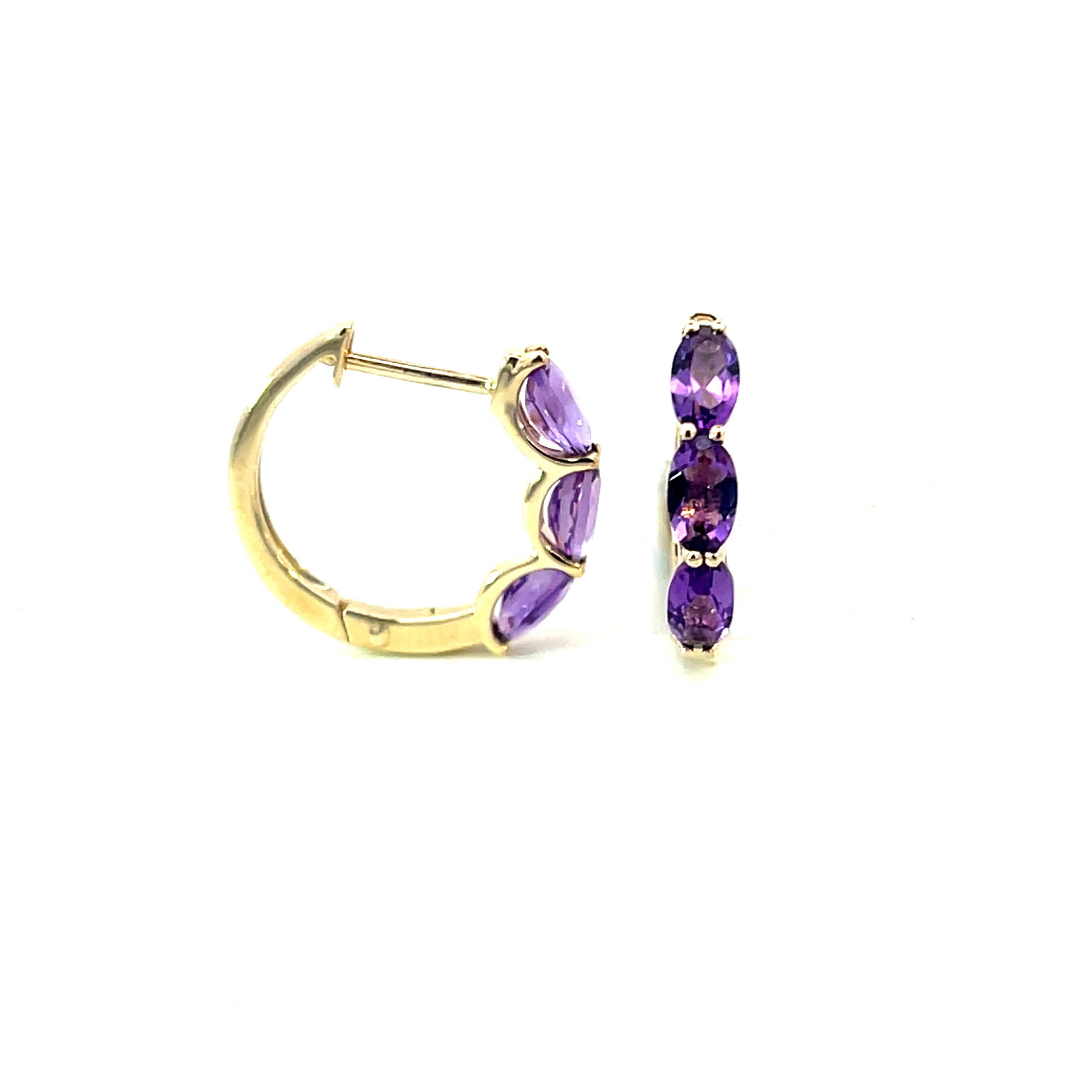 9 Carat Yellow Gold Amethyst Hinge Hoops