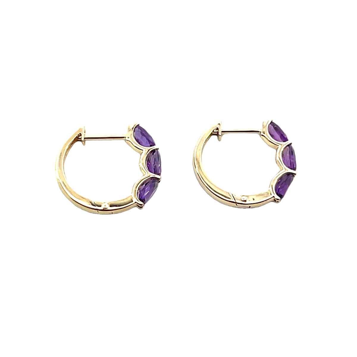 9 Carat Yellow Gold Amethyst Hinge Hoops