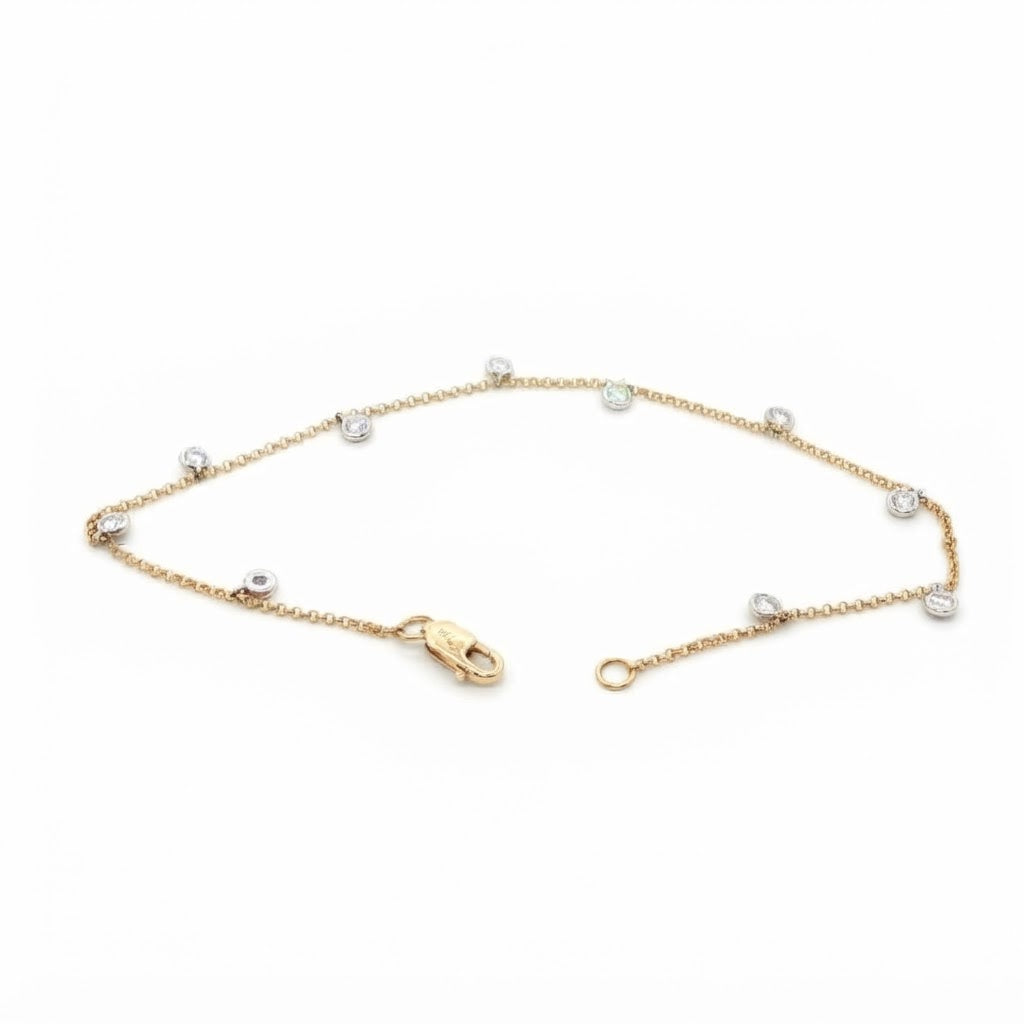 18 Carat Yellow and White Gold Dangly Diamond Chain Bracelet 0.39 Carats GVS