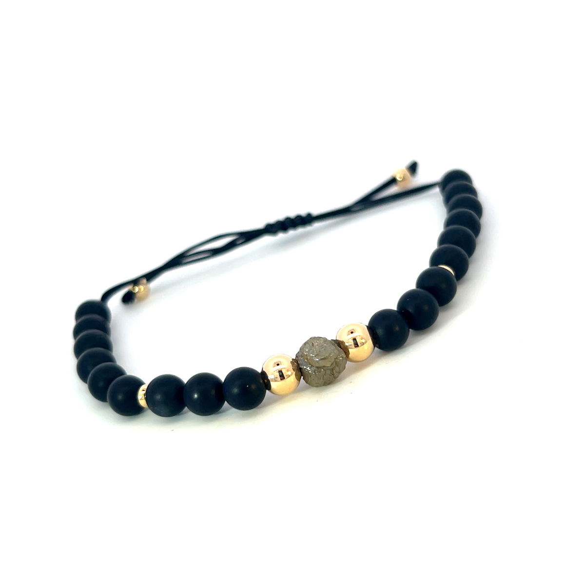 18 Carat Yellow Gold, Rough Diamond and Onyx Beaded Bracelet