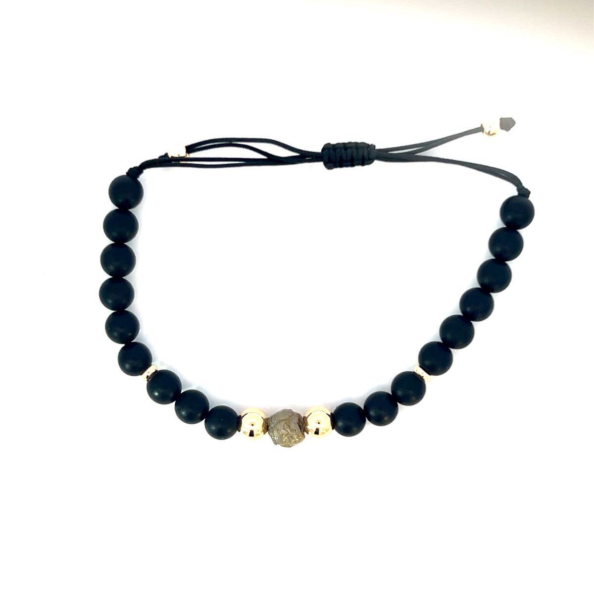 18 Carat Yellow Gold, Rough Diamond and Onyx Beaded Bracelet